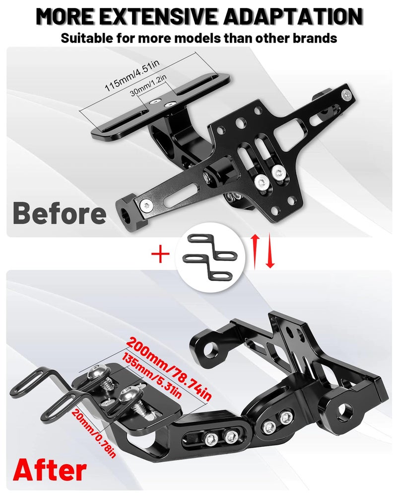 MDPROMCP Motorcycle License Plate Bracket Fender Eliminator With LED Light, CNC Aluminum Universal Motorcycle License Plate Holder Mount (Black) - Image 5